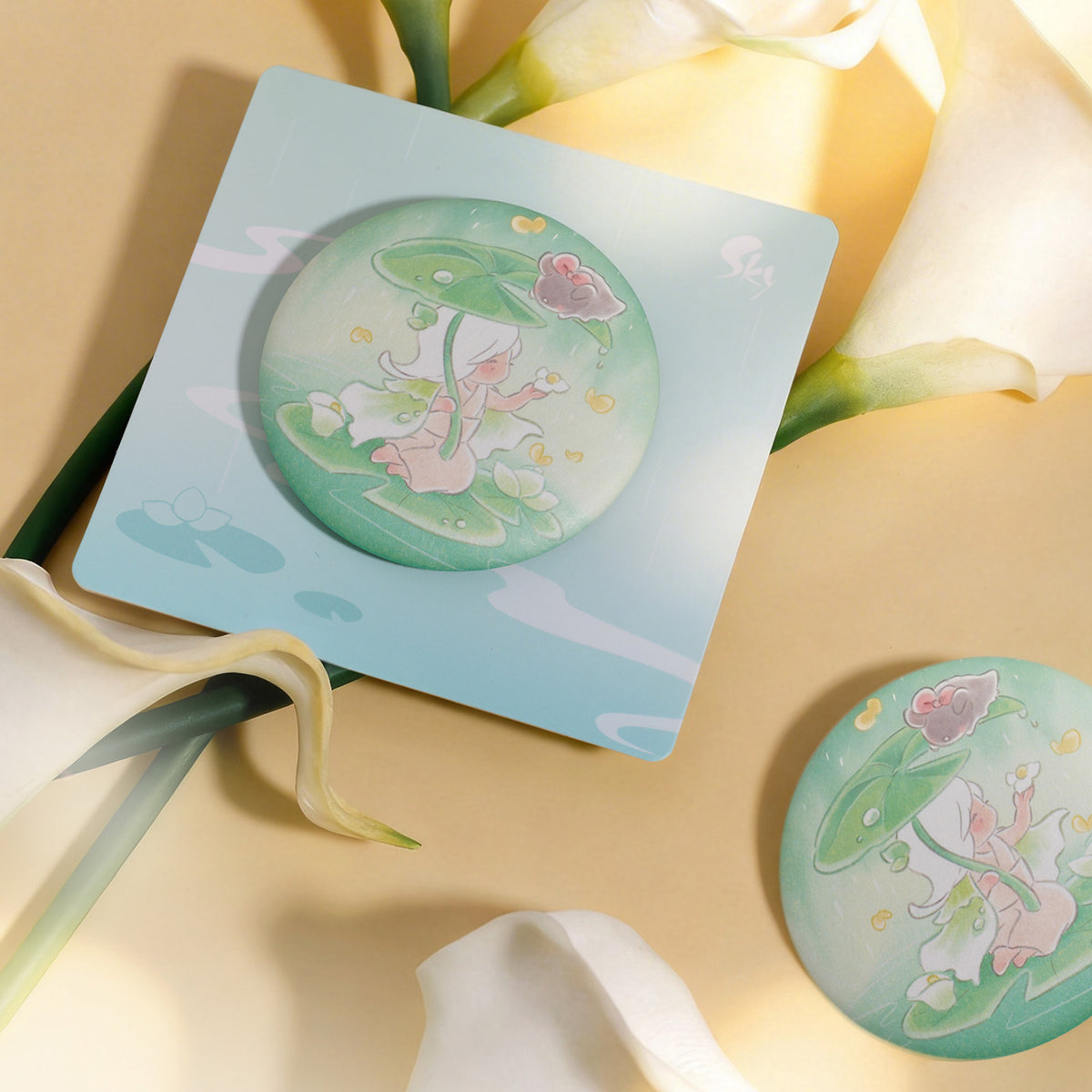 Sky Button Pin - Arum Lily